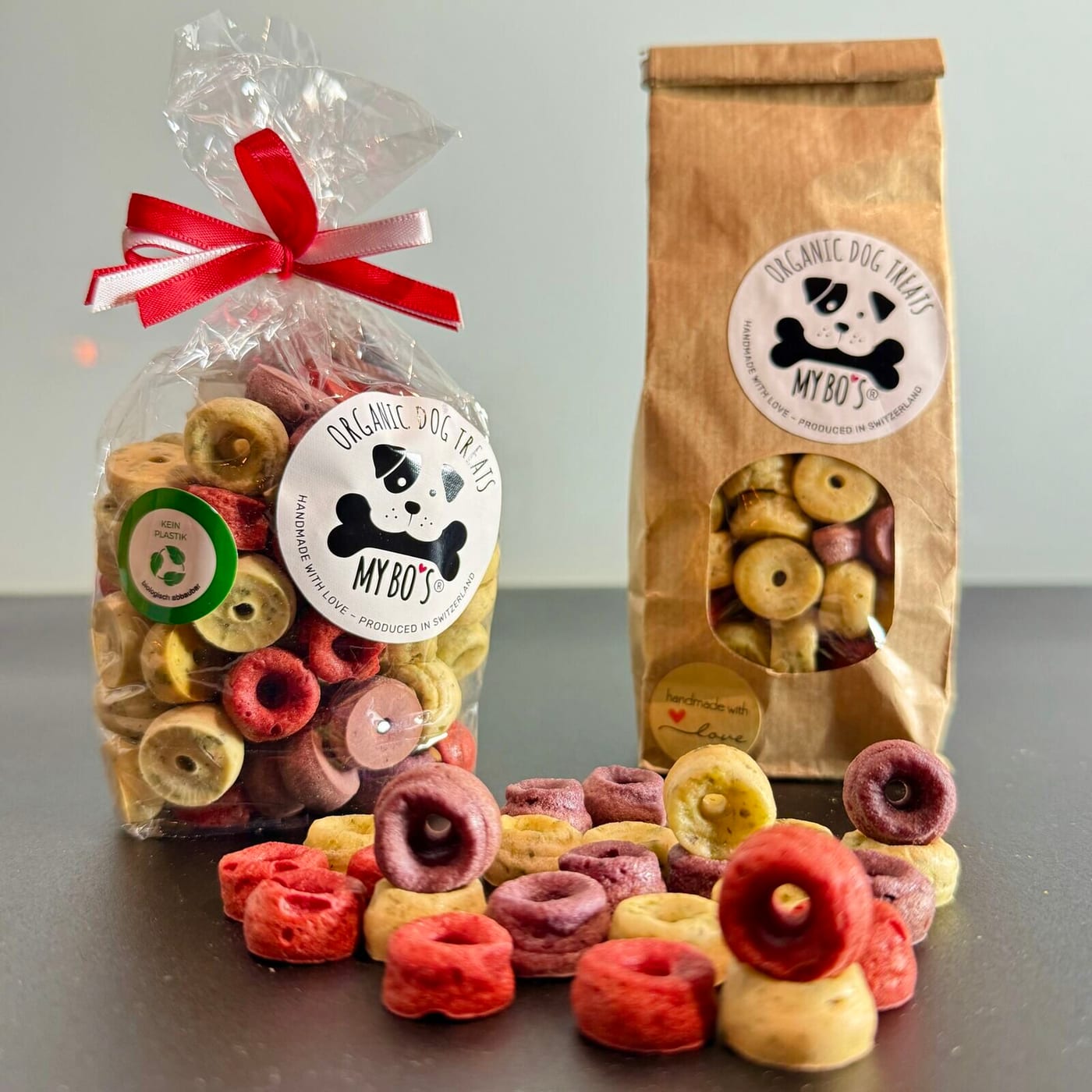 Hundesnack Donuts, uebersicht dunkel MyBos getreidefrei