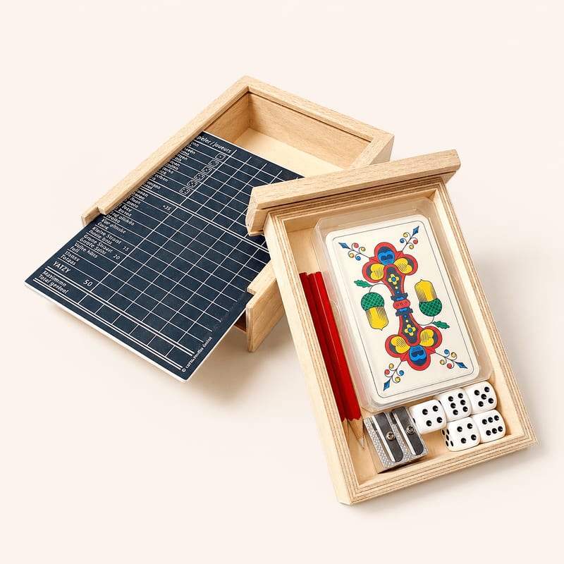 Spielbox Yatzy & Jass aus Holz, uebersicht
